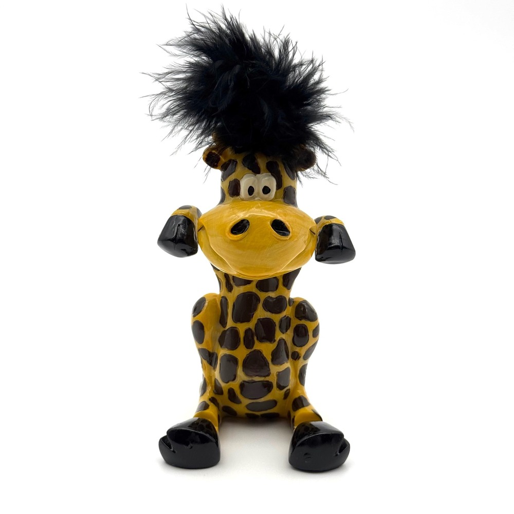 Giraffe Picture Frame Holder Ceramic Animated Kitsch Figurine Desk Art